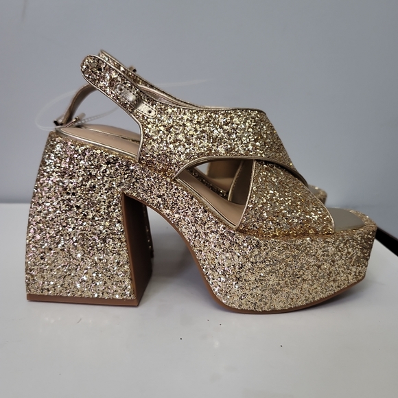 glitter dress sandals Kids Dress Sandals Open Toe Rhinestone Glitter Low Heel Sandals Gold main image 1